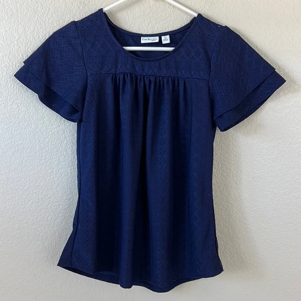 Kim Rogers Navy Blue Crochet Top